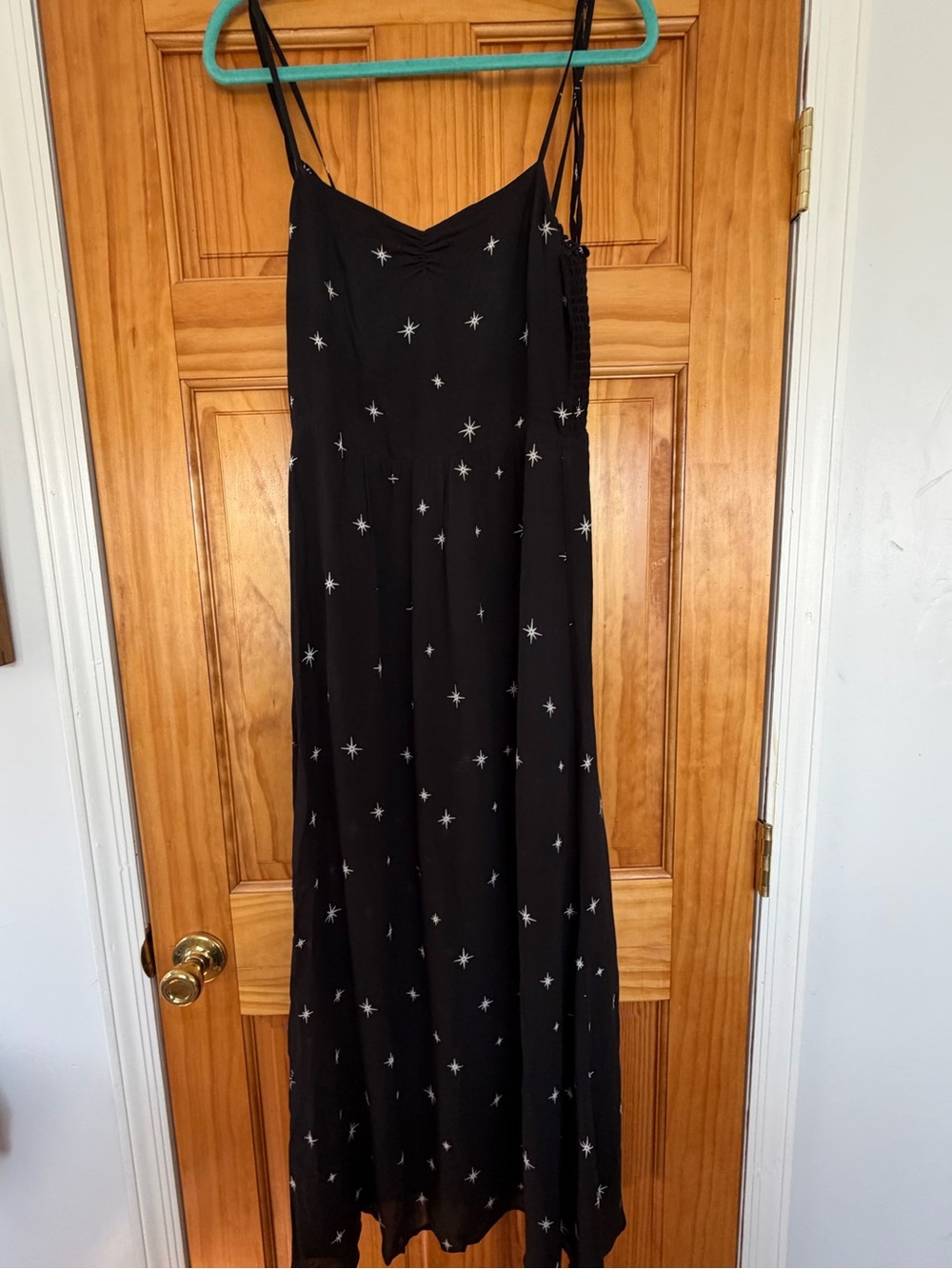 Reformation Black Star-Print Slip Dress with Spaghetti Straps size medium